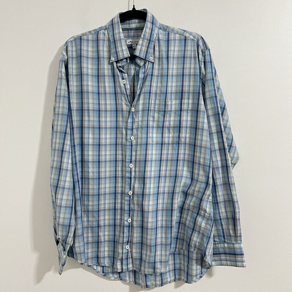 Peter Millar Crown Performance Shirt Mens L Blue Plaid Button Down Long Sleeve